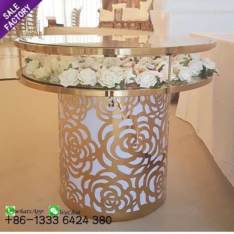 Sinoperfect Discount Gold Plinths Glass Round Cake Table Stainless Steel Cake Tables For Wedding Party Events Banquet