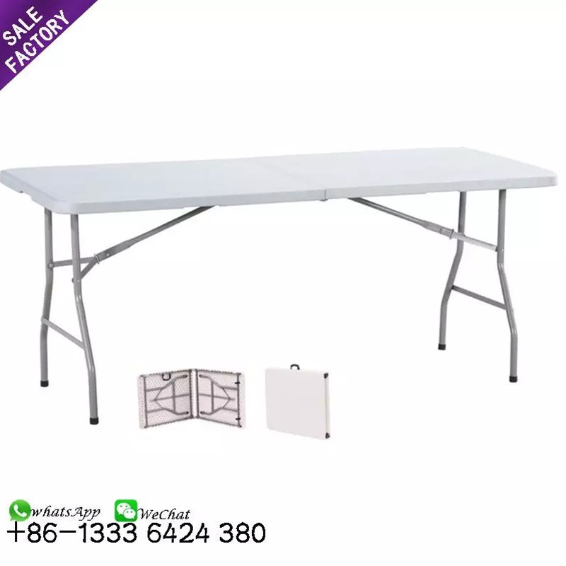 Sino Perfect 6Ft Portable White Plastic Folding Foldable Table Wedding Banquet Party Events Outdoor Round Tables Fold Table Set