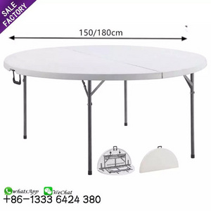 Sino Perfect Plastic White Portable Folding Table Round Used For Banquet Outdoor Wedding Folding Tables 6 Ft Table