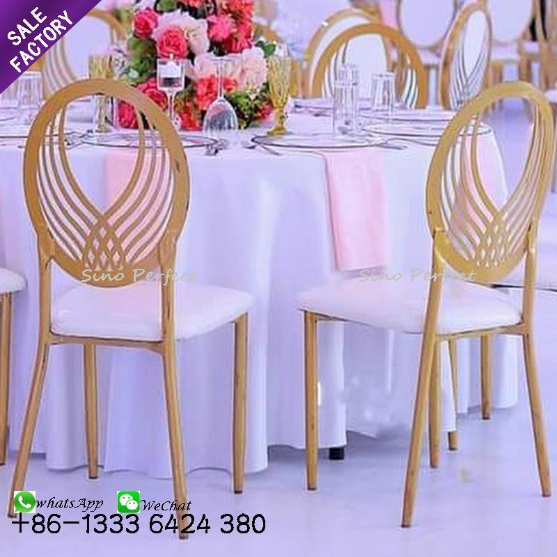 Sino Perfect Favorable Price Golden Metal Round Back Banquet Hall Dining Chair For Wedding Event Dining