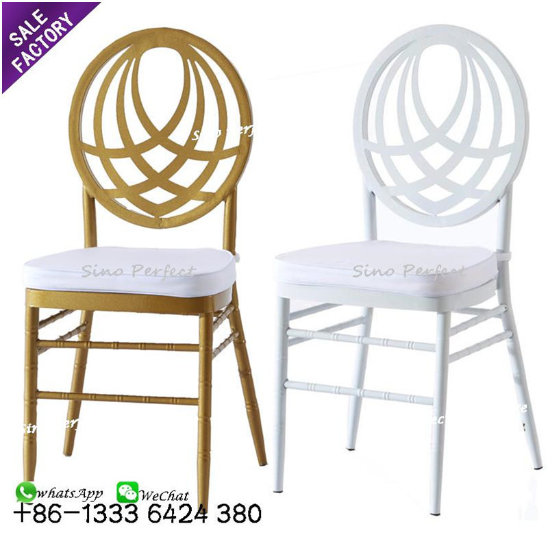 Sino Perfect Favorable Price Golden Metal Round Back Banquet Hall Dining Chair For Wedding Event Dining