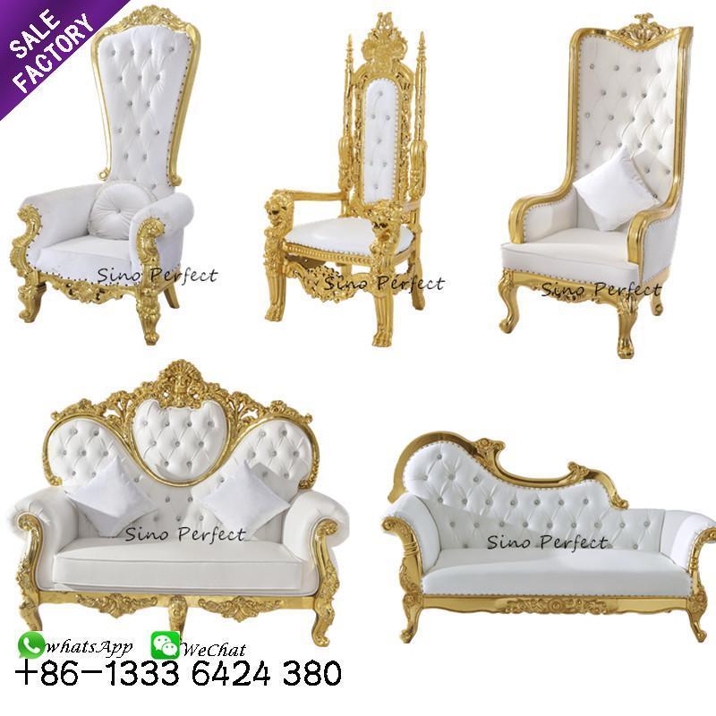 Sale cheap gold luxury royal event wedding king and queen throne chairs for bride and groom