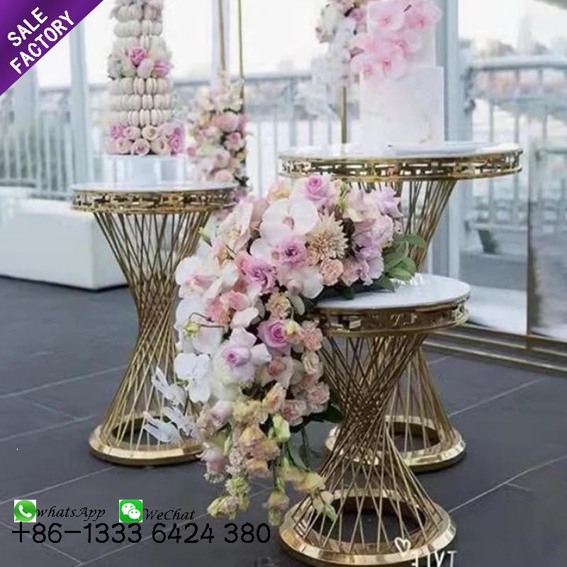 Sinoperfect Discount Gold Plinths Glass Round Cake Table Stainless Steel Cake Tables For Wedding Party Events Banquet