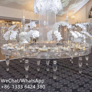 Sino Perfect Transparency Round Acrylic Transparent Clear Dining Table With Leg For Wedding Event Banquet Party