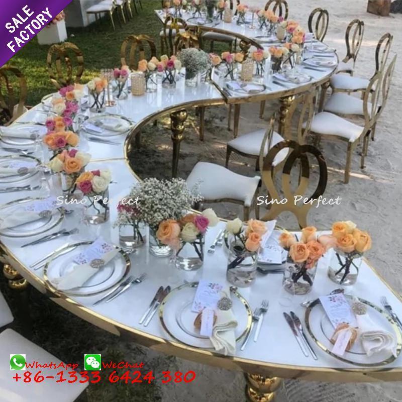 Best Selling Royal Event Decoration Moon Table Stainless Steel Wedding Table S Shape Serpentine Table Chair