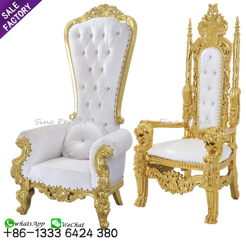 Cheap wedding furniture golden luxury lion royal queen and king throne chair for event