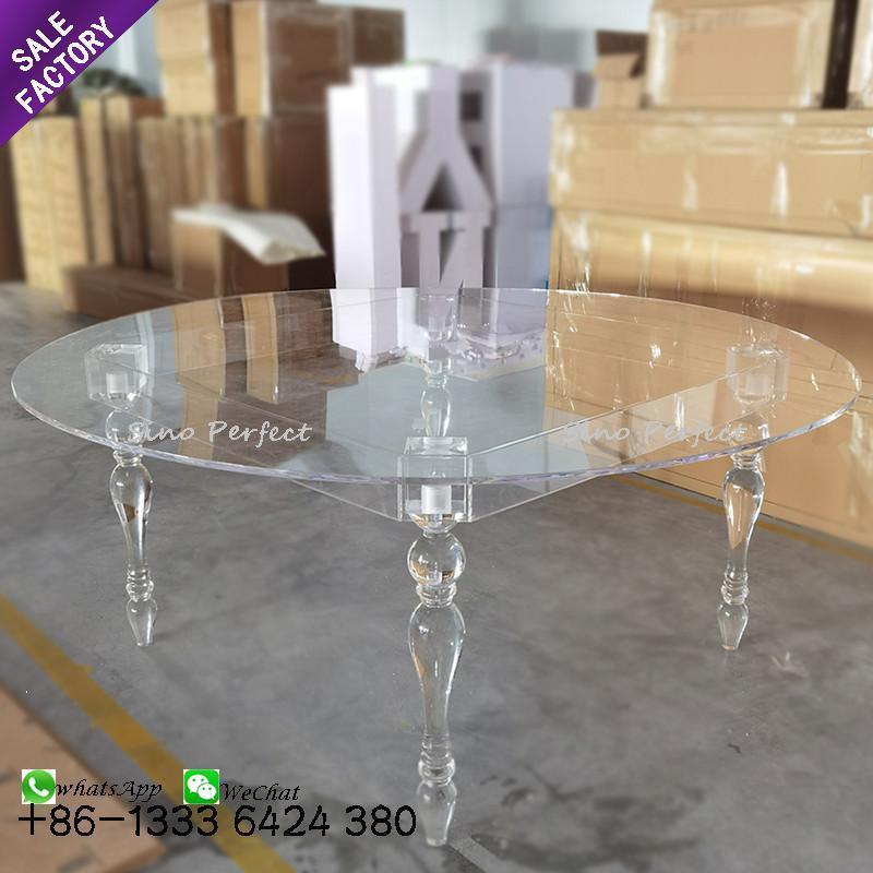 Sino Perfect Transparency Round Acrylic Transparent Clear Dining Table With Leg For Wedding Event Banquet Party