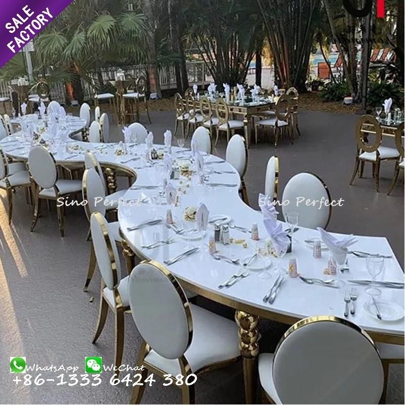 Hot Selling Event Banquet Party Serpentine Table Gold Stainless Steel Full Moon Round Center Circle Mirror Table Top Wedding