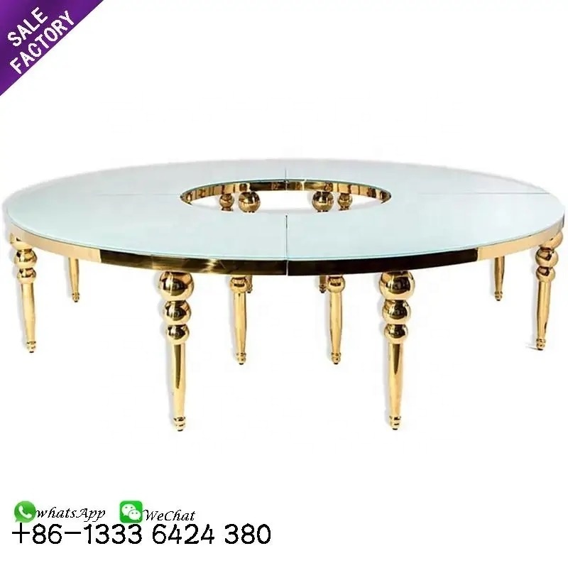 Hot Selling Event Banquet Party Serpentine Table Gold Stainless Steel Full Moon Round Center Circle Mirror Table Top Wedding