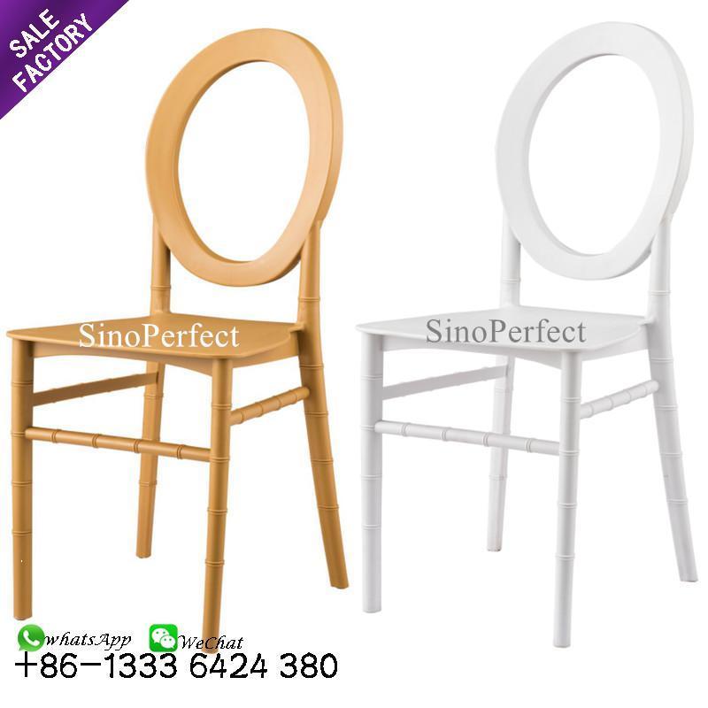 OEM Low Price Plastics Party Events Party Hotel Resin Stackable White And Gold Wedding Banquet Weeding Chair