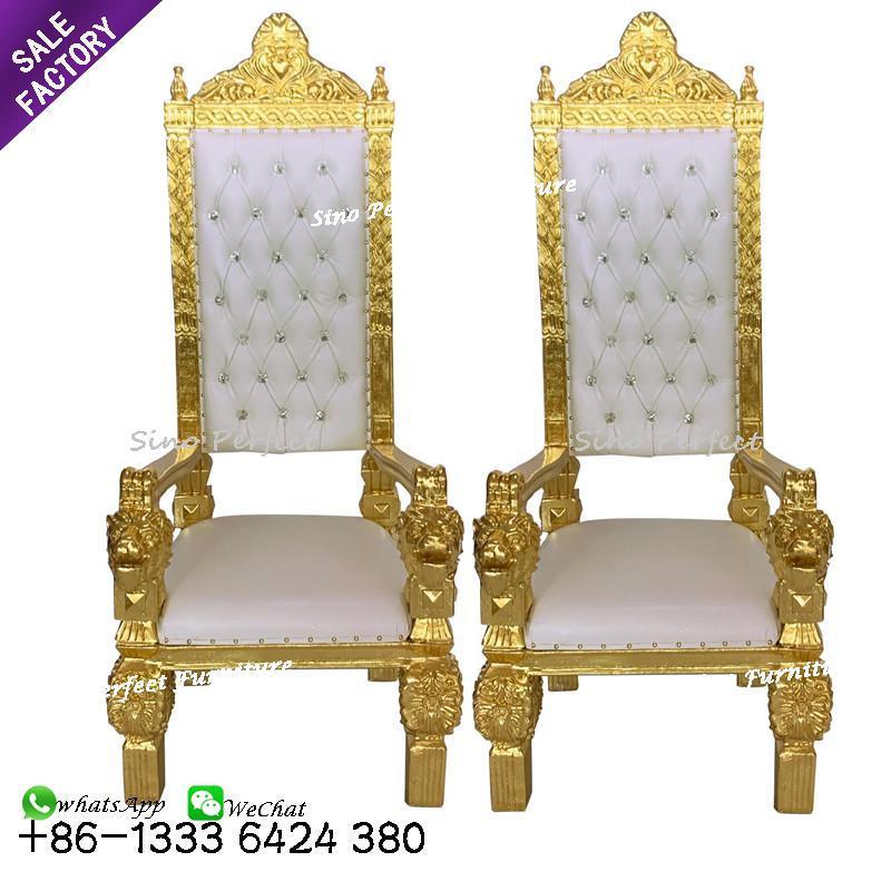 Hotel Event Furniture Luxury High Back Gold Royal King Queen Throne Chairs Sofa Sets For Wedding Bride And Groom 2 Seats