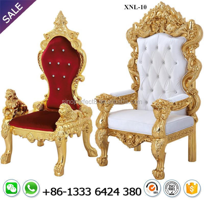 Rental Wedding Party Gold High Back Hotel Banquet Furniture Queen King Wedding Throne Chair