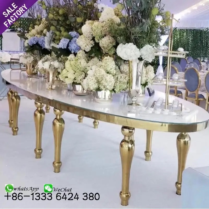 Modern Gold Metal Stainless Steel Half Moon Full Moon Round Event Banquet Party Dining Dinner Glass Wedding Reception Table