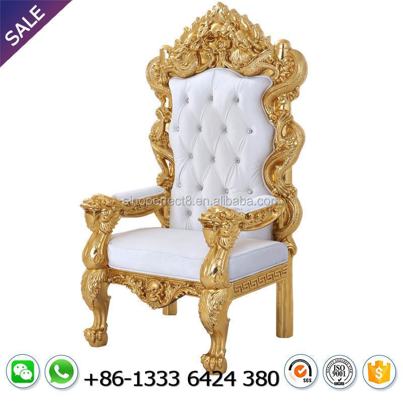 Rental Wedding Party Gold High Back Hotel Banquet Furniture Queen King Wedding Throne Chair