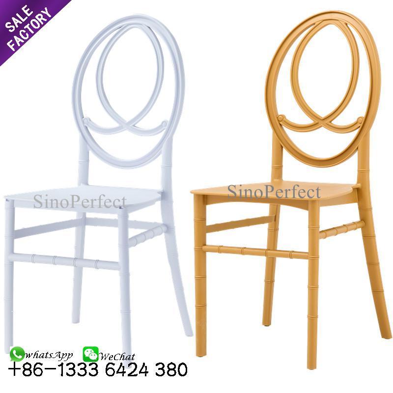 OEM Low Price Plastics Party Events Party Hotel Resin Stackable White And Gold Wedding Banquet Weeding Chair