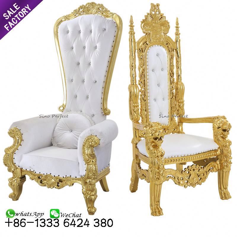 Guangzhou China Golden High Back Antique Pedicure Royal Wedding Sofa Sets King Throne Chair Rental