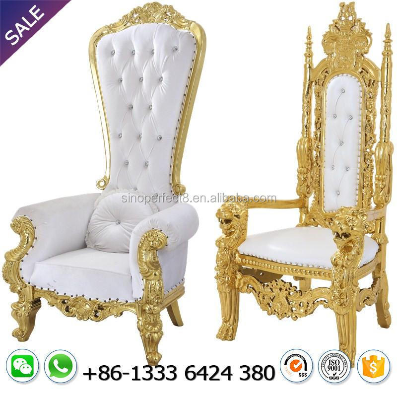 Rental Wedding Party Gold High Back Hotel Banquet Furniture Queen King Wedding Throne Chair