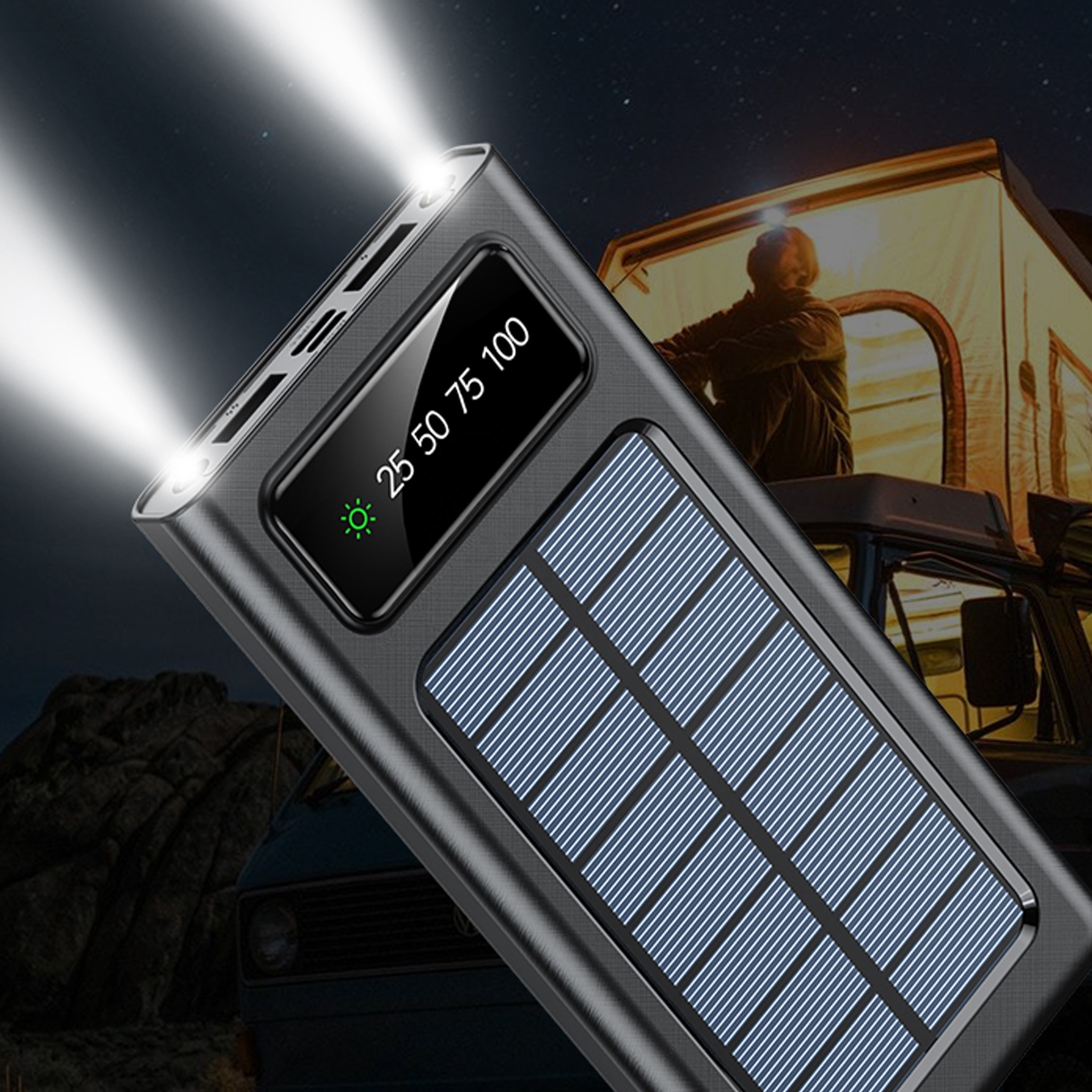 Solar Panel Power Bank 10000 Mah Charger Solar Phone Charger With Four Built-in Cables