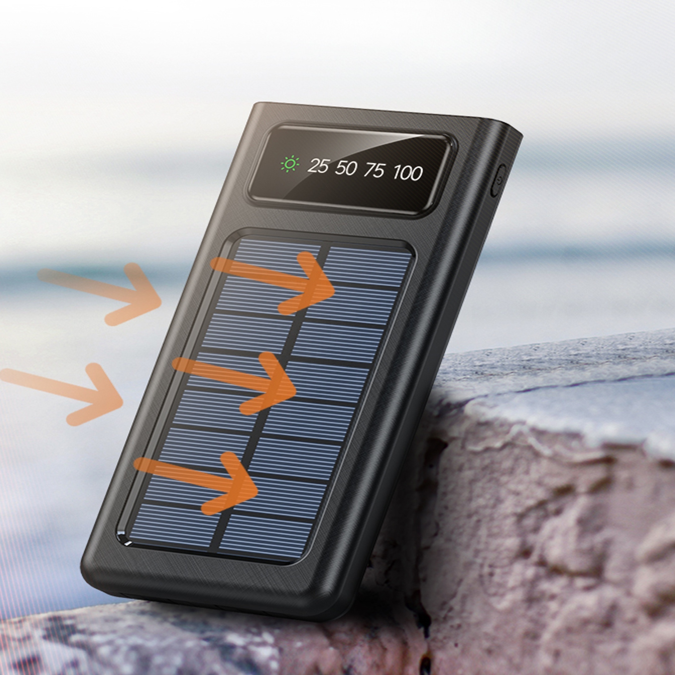 Solar Panel Power Bank 10000 Mah Charger Solar Phone Charger With Four Built-in Cables