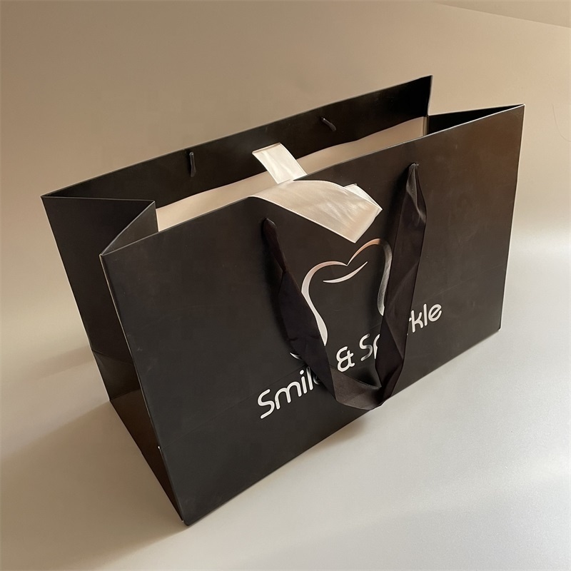 Factory custom fancy brown eco friendly gift paper bag with ribbon handles craft paper packing gift victorias secret paper bag