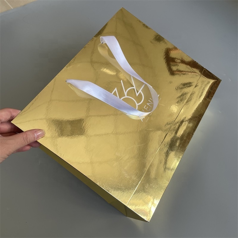 Factory custom fancy brown eco friendly gift paper bag with ribbon handles craft paper packing gift victorias secret paper bag