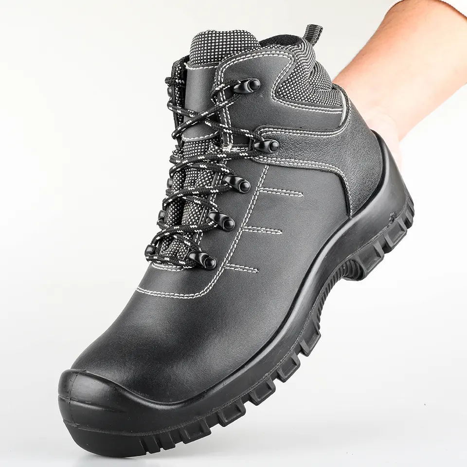 Leather Safety Shoes S3 Industrial Mid-cut Work Shoes Slip Resistant Safety Shoes Steel Toe  high boot  for Men Work