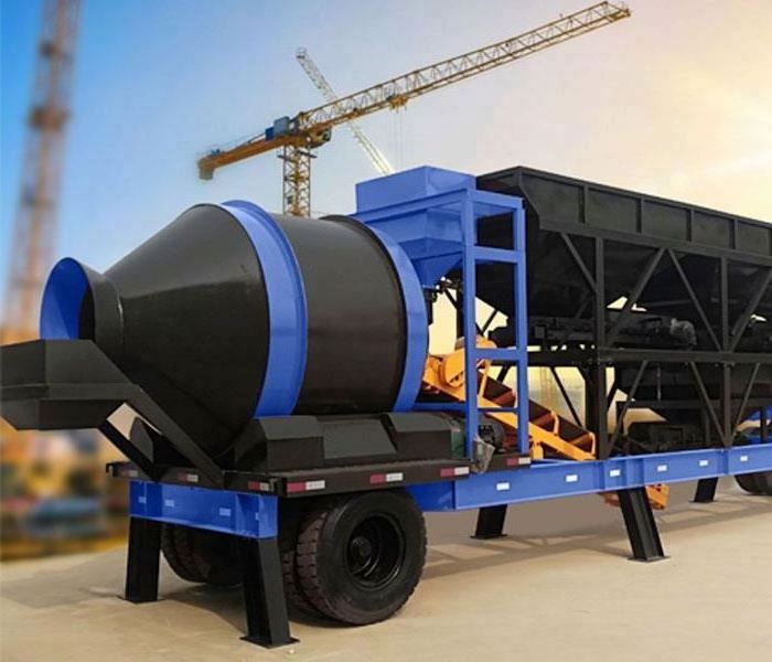 20m3/h 30m3/h 60m3/h 100m3/h mini electric mobile concrete batching plant with drum concrete mixer and horizontal cement silo