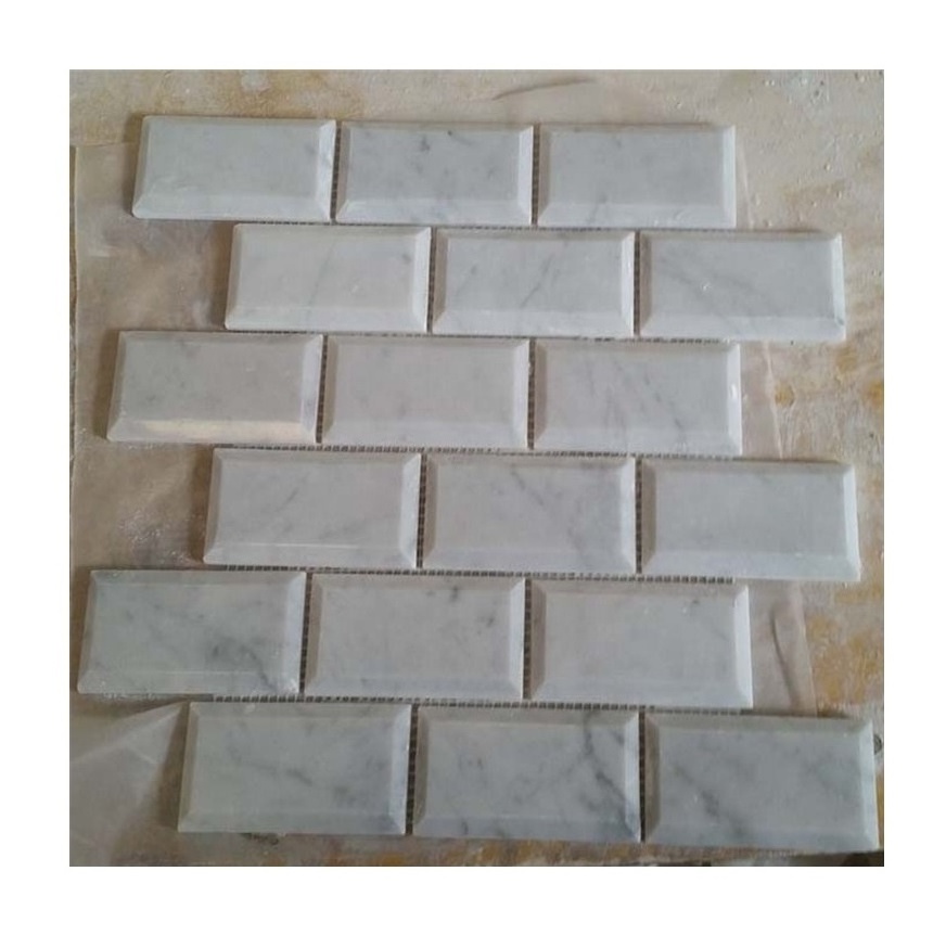 Tumbled marble brick pattern mosaic Carrara white marble tiles