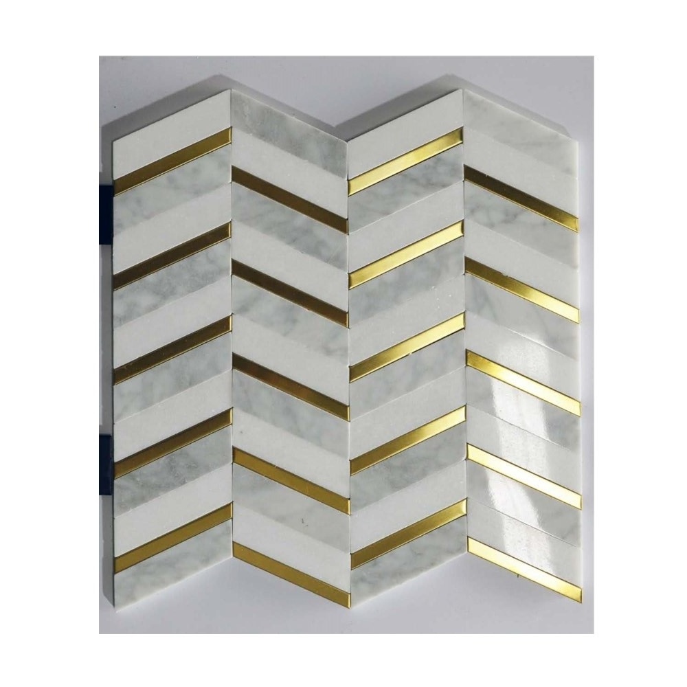 Dolomite white marble and gold metal arrow art mosaic deco tile backsplash