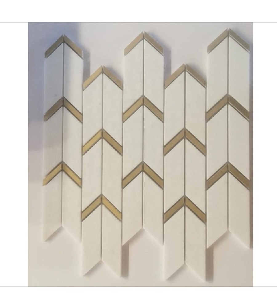 Dolomite white marble and gold metal arrow art mosaic deco tile backsplash