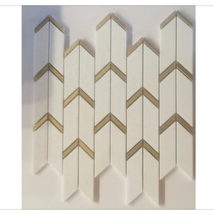 Dolomite white marble and gold metal arrow art mosaic deco tile backsplash