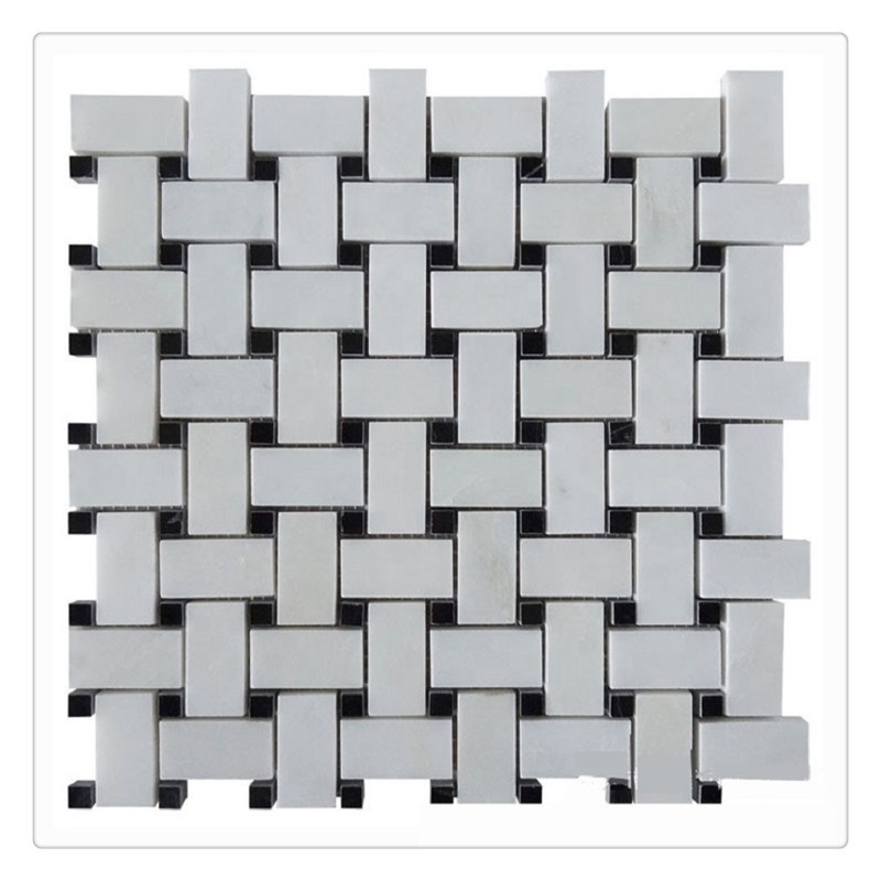 Thassos white marble basketweave mosaic with crystal chips