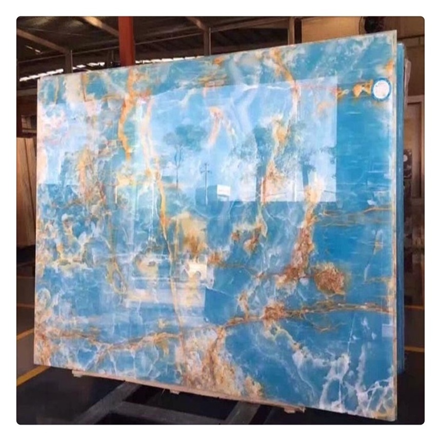 Background wall marble slabs luxurious blue onyx with top quality