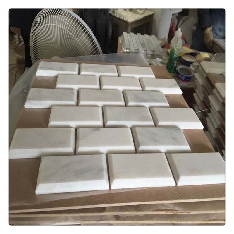 Tumbled marble brick pattern mosaic Carrara white marble tiles