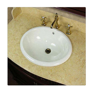 Bathroom beige marble countertop cut out with sink hole