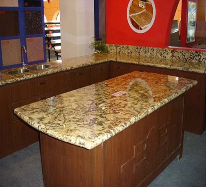 Kitchen granite countertop Giallo fiorito yellow granite with prefabricated pattern