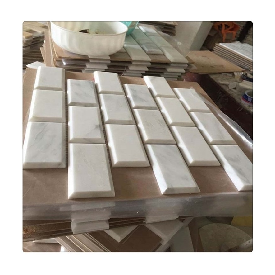 Tumbled marble brick pattern mosaic Carrara white marble tiles