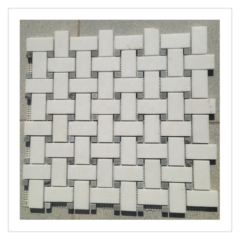 Thassos white marble basketweave mosaic with crystal chips