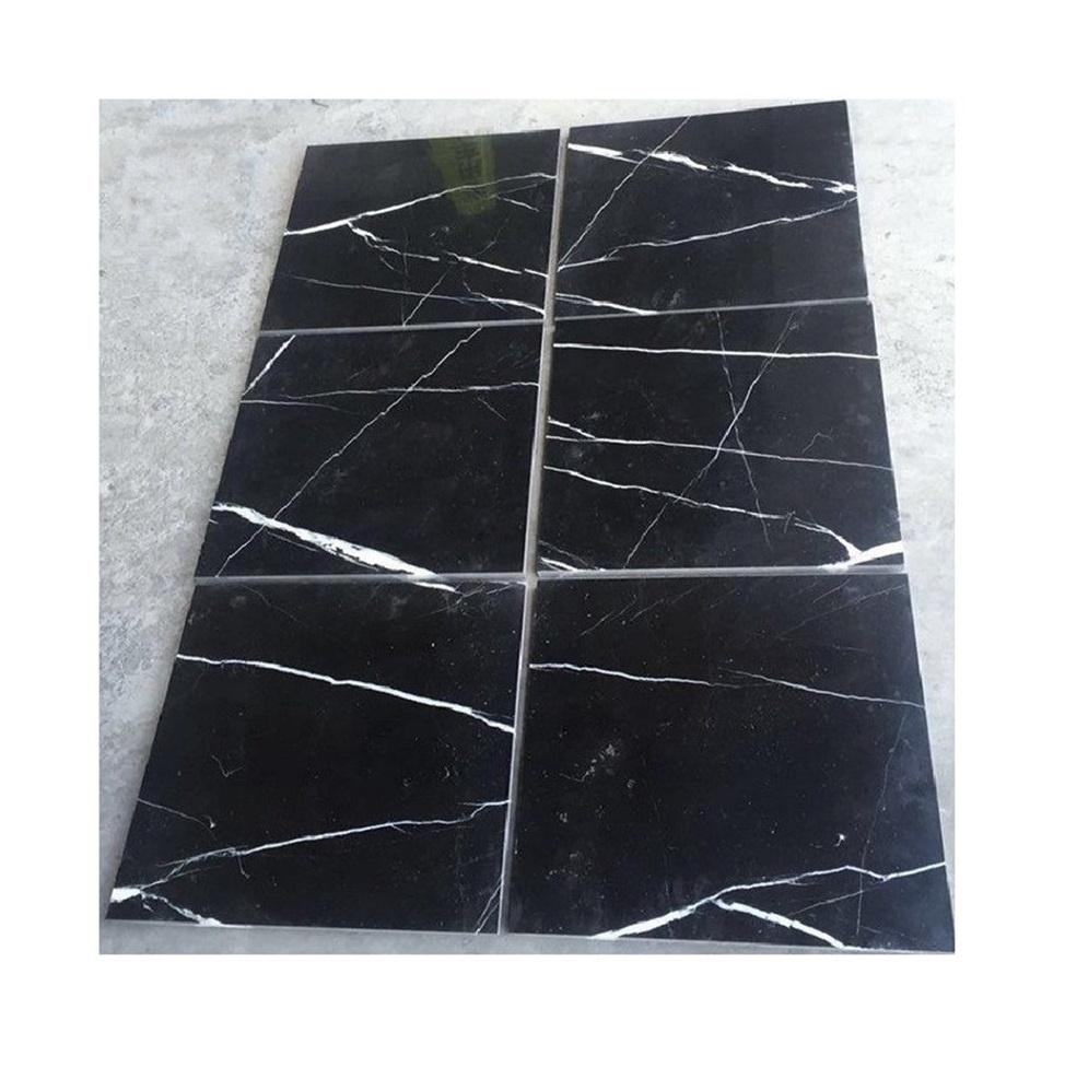 Cemetery black and white striped marble 30x30 polished marble tiles