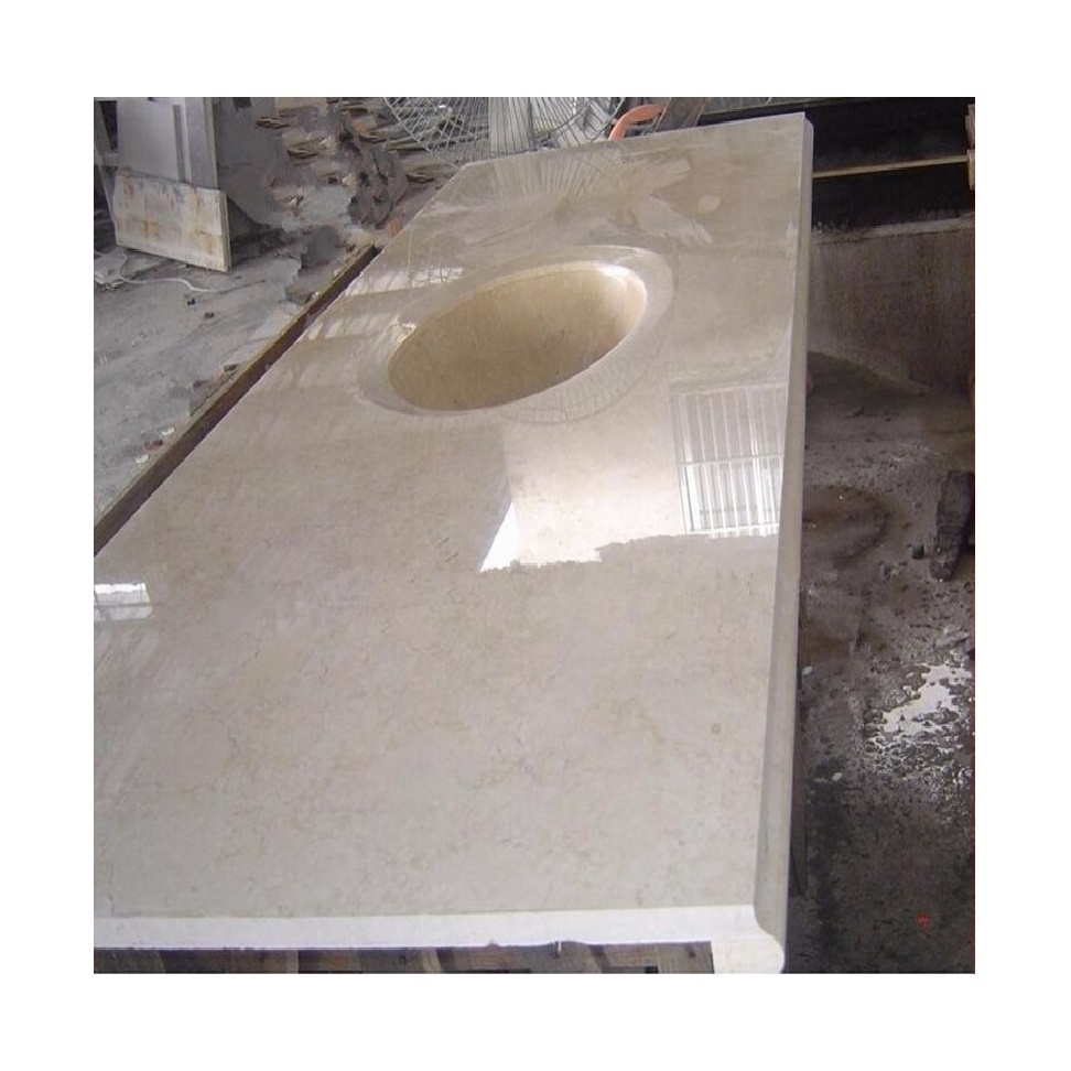 Bathroom beige marble countertop cut out with sink hole