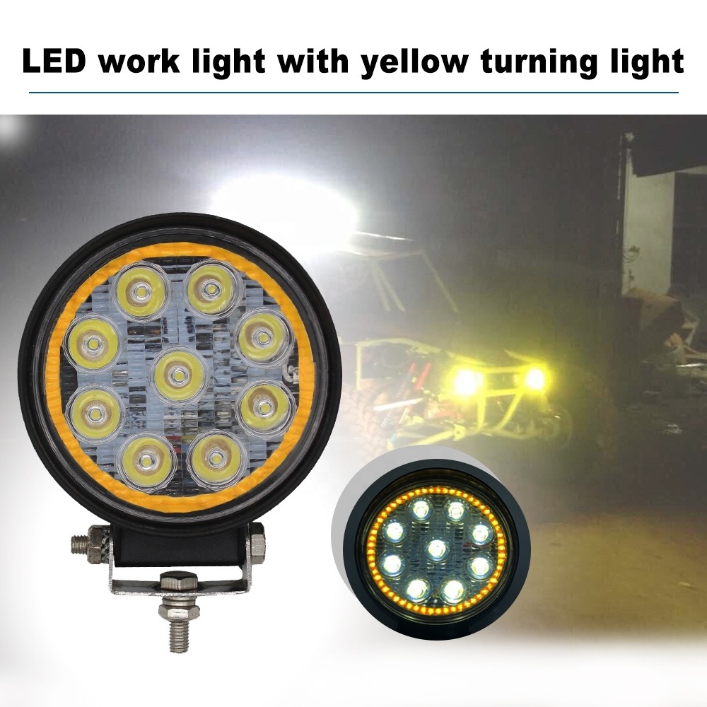 27W LED auto work Light with Halo Angel Eye Yellow Turning Light Function  CE & Rohs