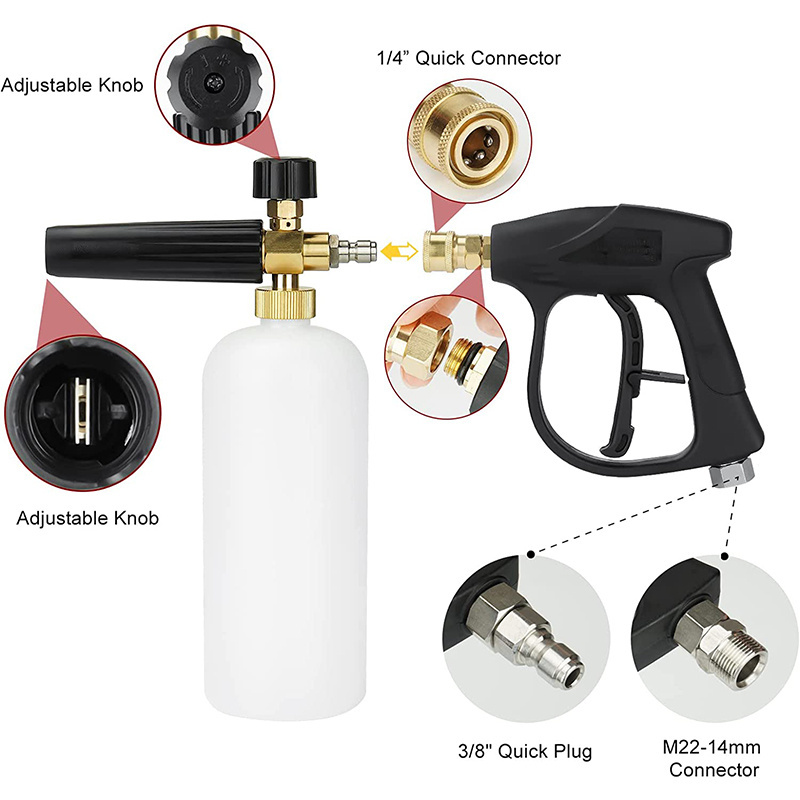 Multipurpose Car Wash Foam Gun For Car Wash Kit M22-14mm and Quick Inlet Connector with Quick Connector 5PCS Nozzle Tips