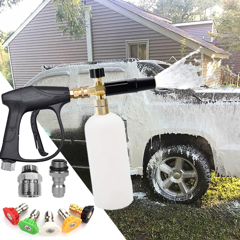 Multipurpose Car Wash Foam Gun For Car Wash Kit M22-14mm and Quick Inlet Connector with Quick Connector 5PCS Nozzle Tips