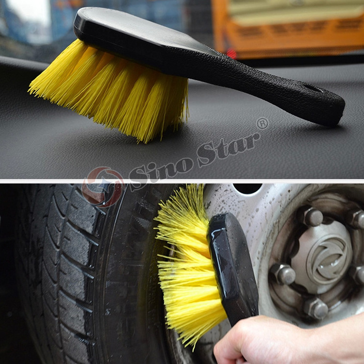 LKGJ35 1PCS Car Wheel Wash Brush Long Soft Bristle Tire Rim Cleaning Brush With Handle For Engine Exhaust Tips Grills Motorcycle