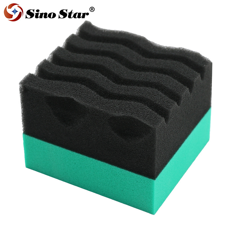 Car Detailing Sponge Green Wave Durafoam Contoured Large Tire Dressing Applicator Pad For Tire Waxing And Crystal SP00117