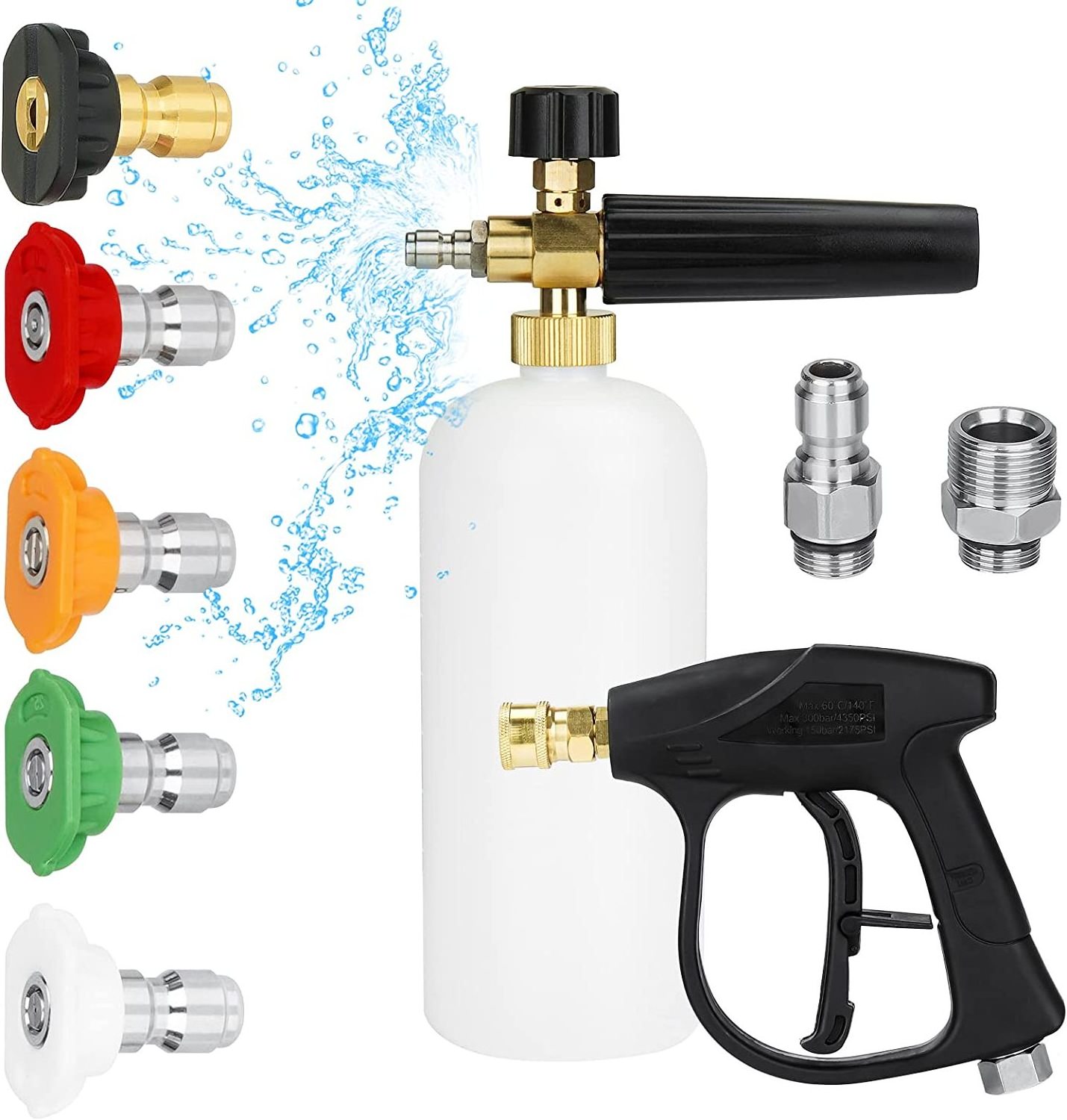 Foam Cannon for Pressure Washer Car Wash Foam Gun Kit M22-14mm and Quick Inlet Connector with Quick Connector 5PCS Nozzle Tips