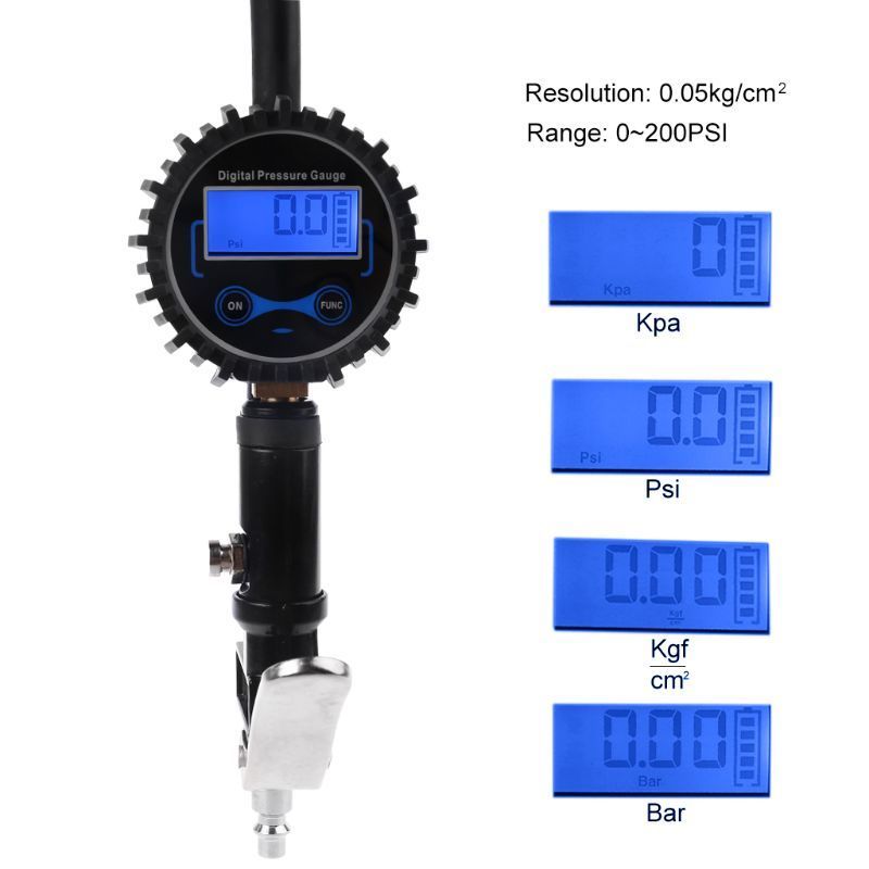 Digital LCD Display Tire Inflator with Pressure Gauge Meter 200 PSI Air Chuck for Truck/Car/Bike