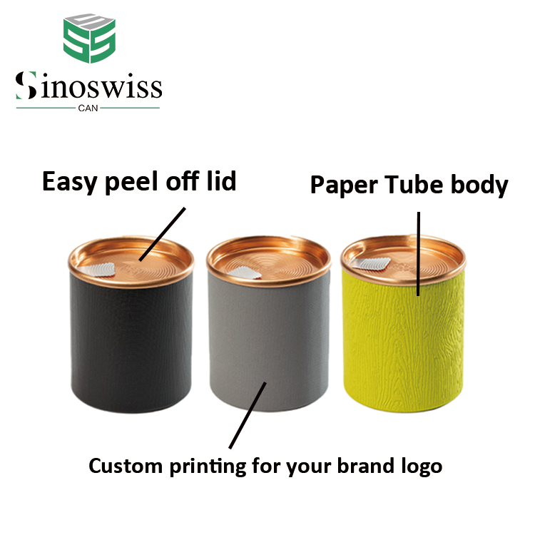 Custom kraft paper tube food grade small tin can airtight aluminum lid powder coffee tea canister packaging