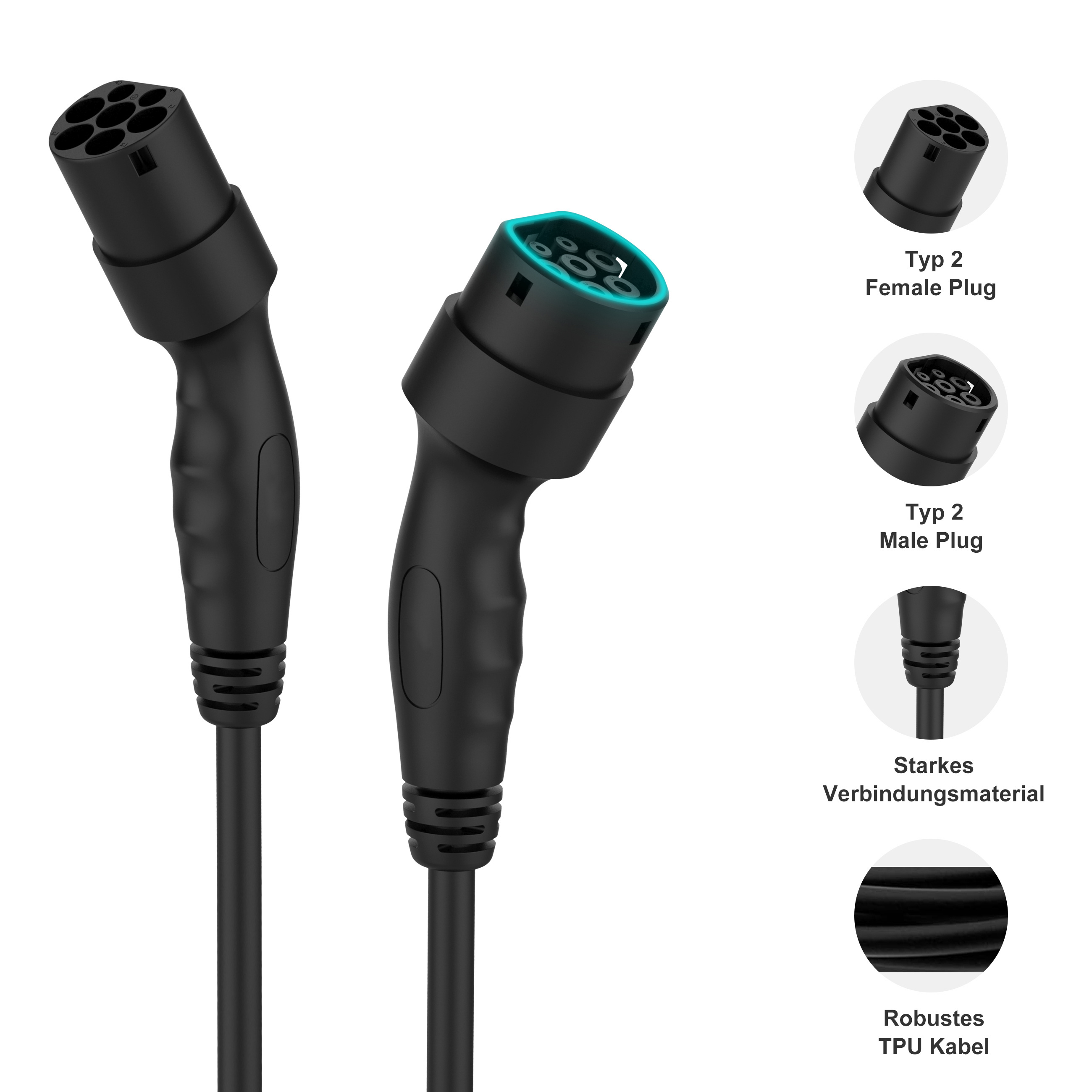 3M 5M 7.5M Electric Car Charger Type 2 to Type 2 EV Charging Cable 32A with TUV certification