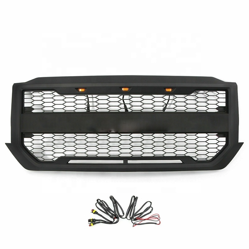 Front  matt Black Grille For  Chevrolet Silverado 1500 2016-2018 with LED Amber Lights